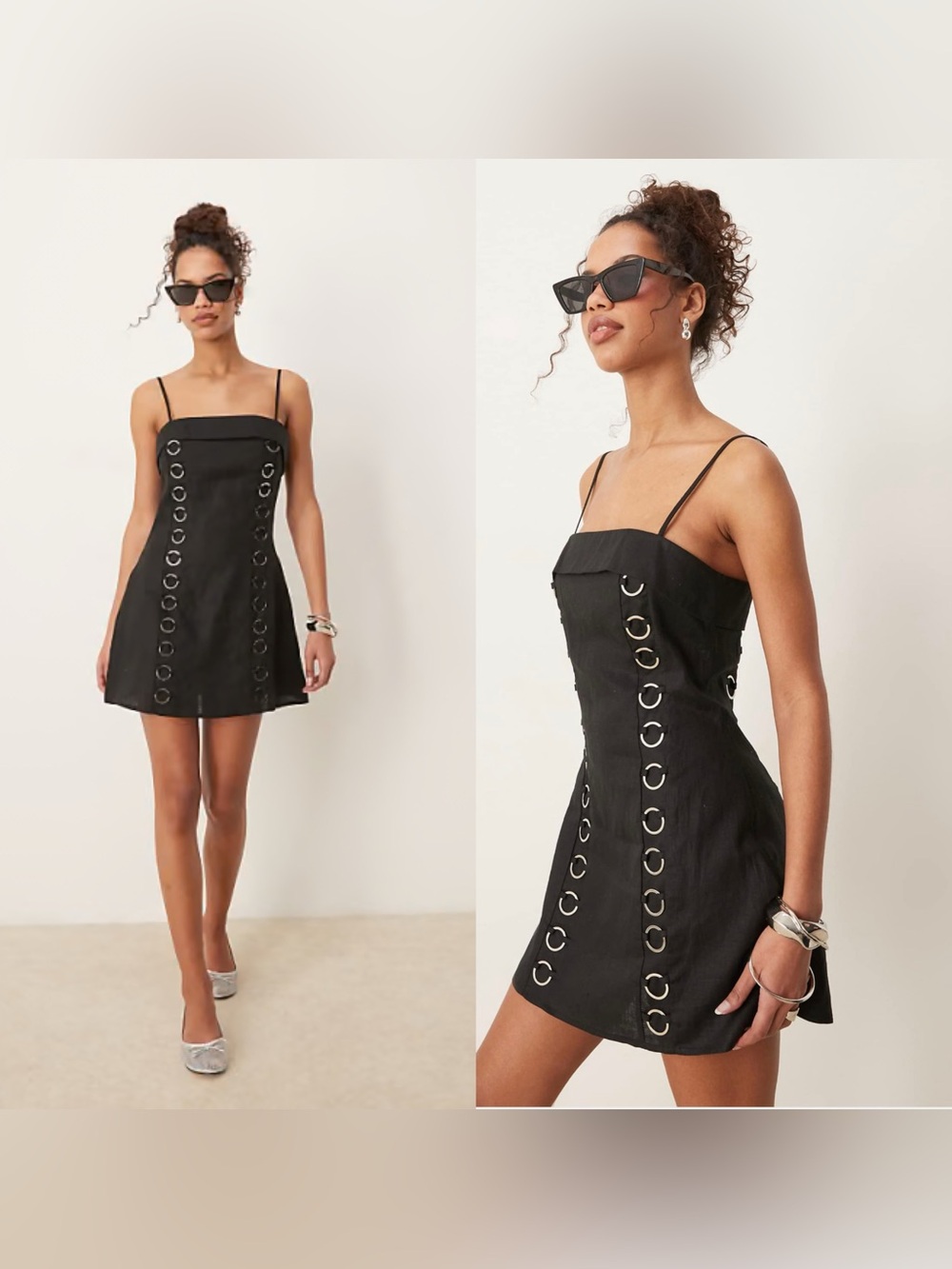 VRG GRL alessa linen mini dress with eyelets in black